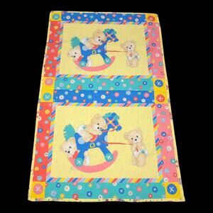 Vintage Teddy Bear Rocking Horse Quilt Baby Blanket Play Mat Pocket 44x68